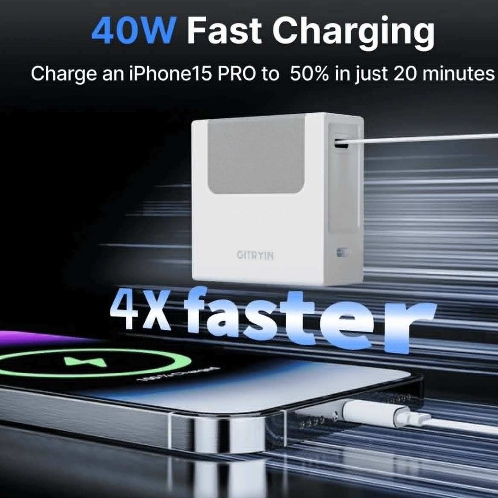 New Gitryin Retractable 40W USB Wall Charger for 3C Devices 33.5" Lighting Cable